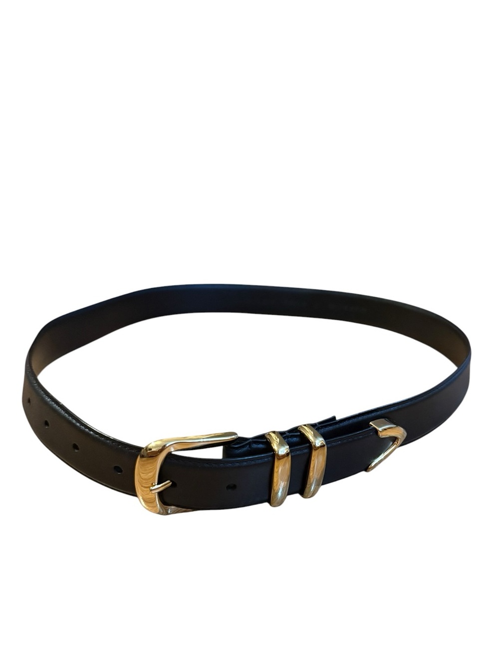 Favorite Daughter Black Leather Belt Gold Hardware Double Loop Buckle Medium